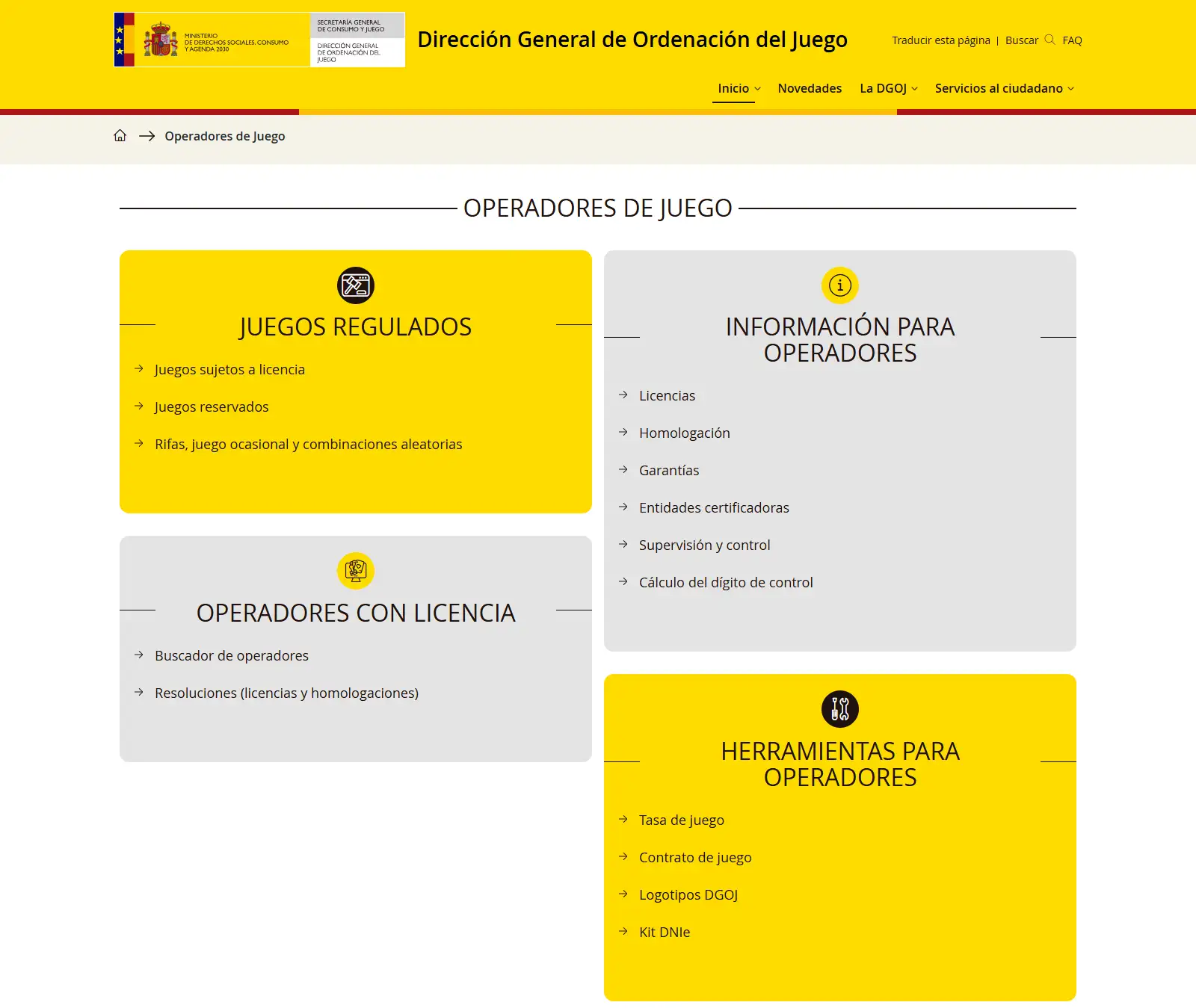 Sección oficial de operadores y juego autorizado de la DGOJ